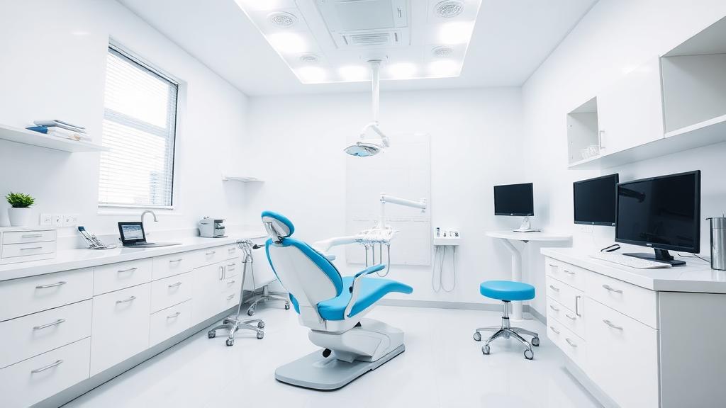 Interior de una clínica dental moderna representando el demo de atención por voz de Alison